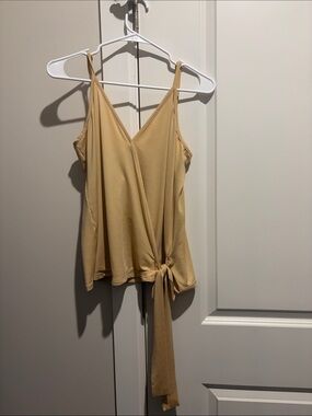 Sleeveless V-Neck Tie-Front Cami Top in Beige